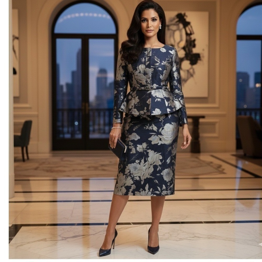 Ralph Lauren Collection Bethanne Floral Jacquard‎ 3-Piece Jacket Skirt Set Sz 0